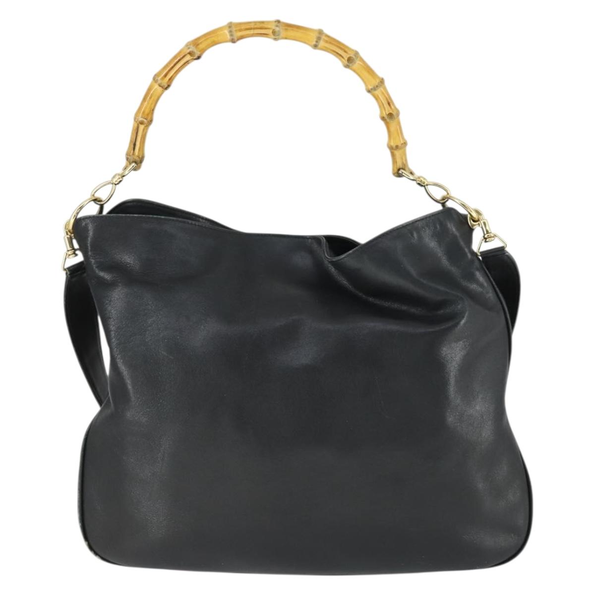 GUCCI Bamboo Shoulder Bag Leather 2way Black Gold Auth ep13051
