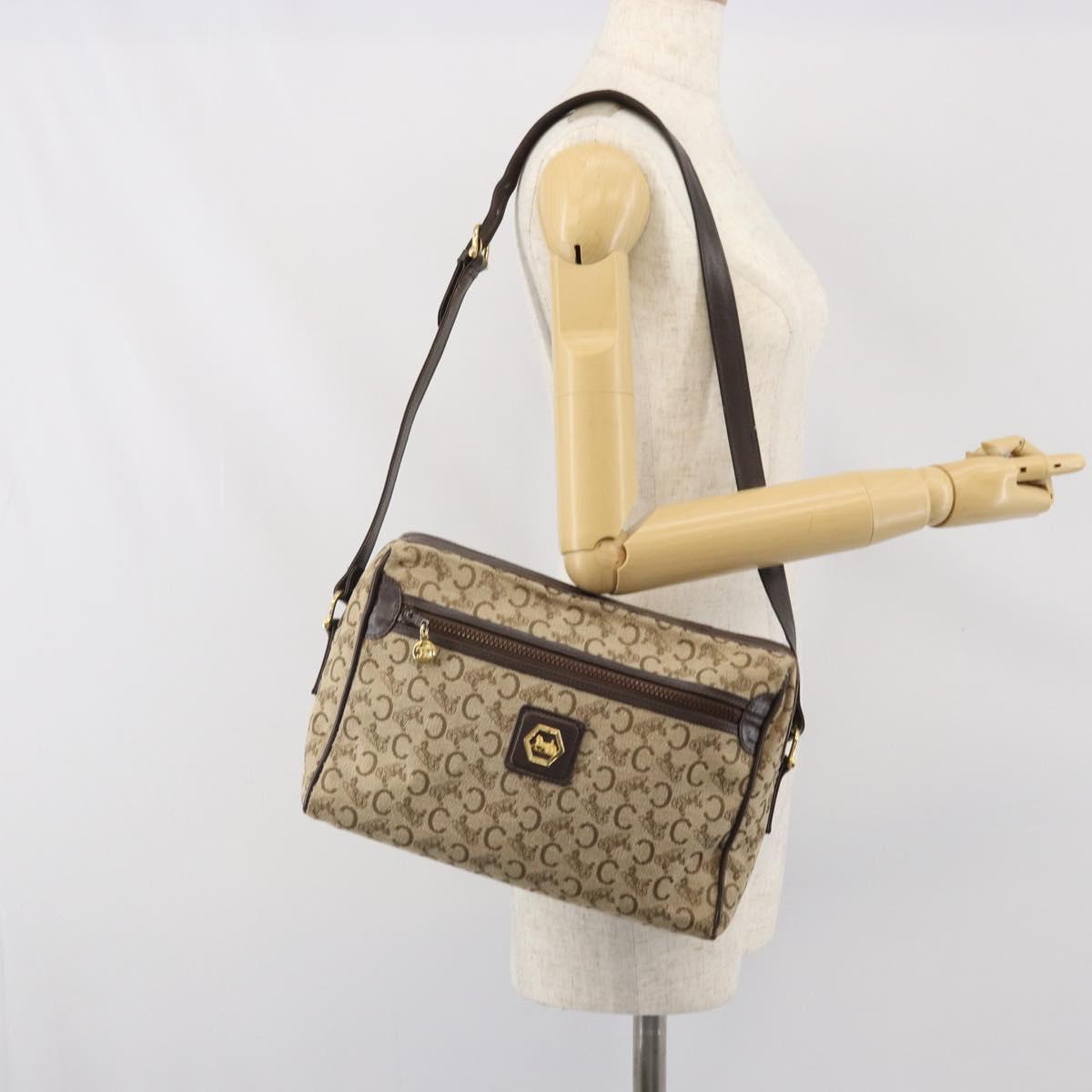 CELINE C Sulky Shoulder Bag Canvas Beige Gold Auth ep13052