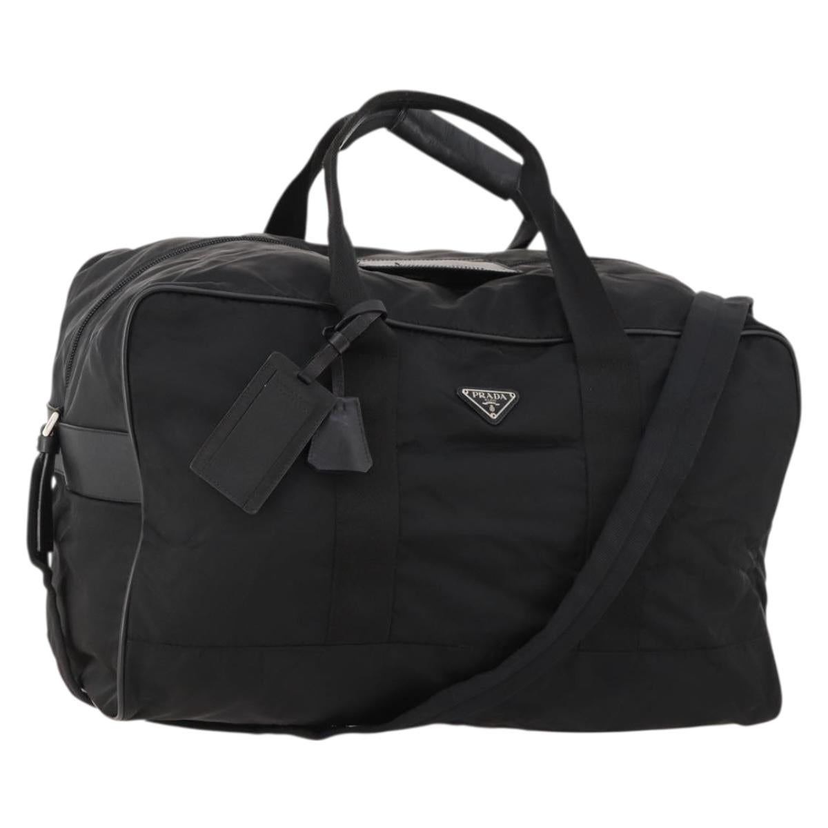 PRADA Boston Bag Nylon 2way Black Silver Auth ep13054