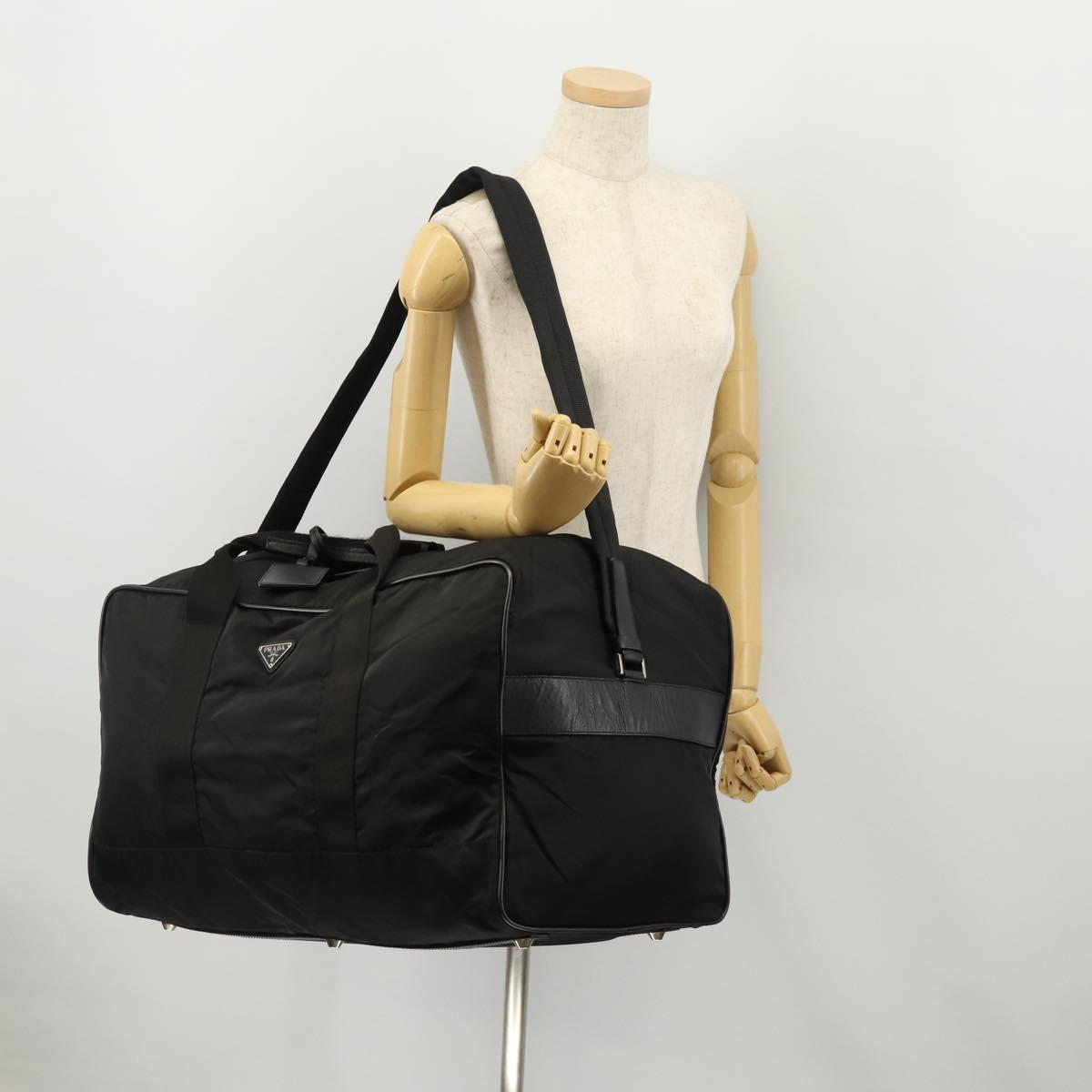 PRADA Boston Bag Nylon 2way Black Silver Auth ep13054