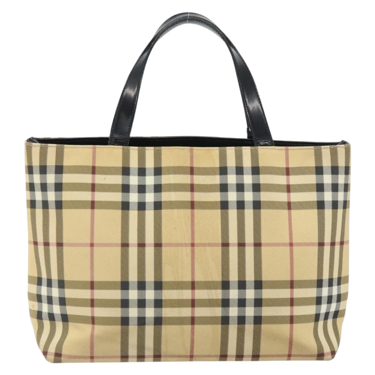 BURBERRY Nova Check Hand Bag PVC Leather Beige Auth ep13062