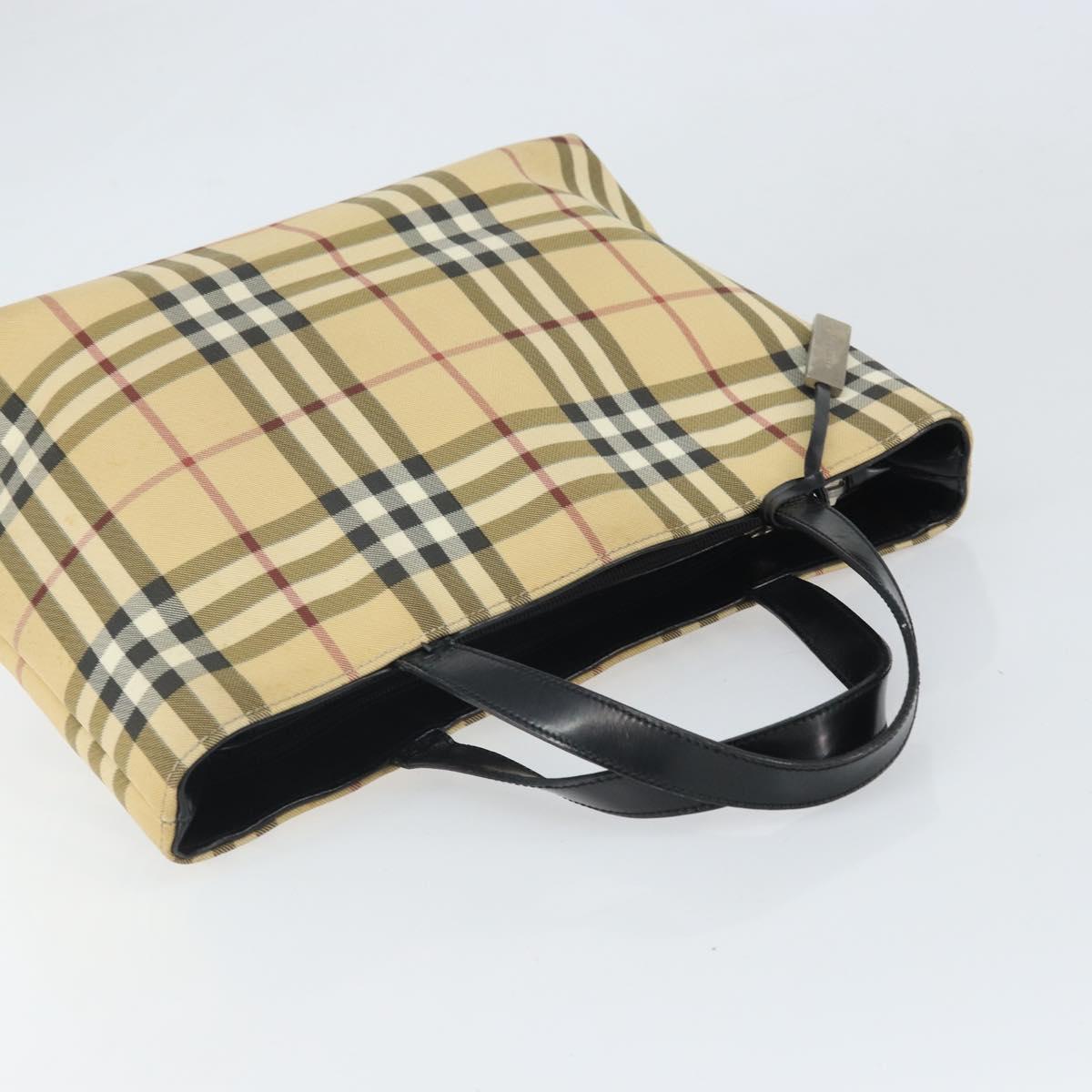 BURBERRY Nova Check Hand Bag PVC Leather Beige Auth ep13062