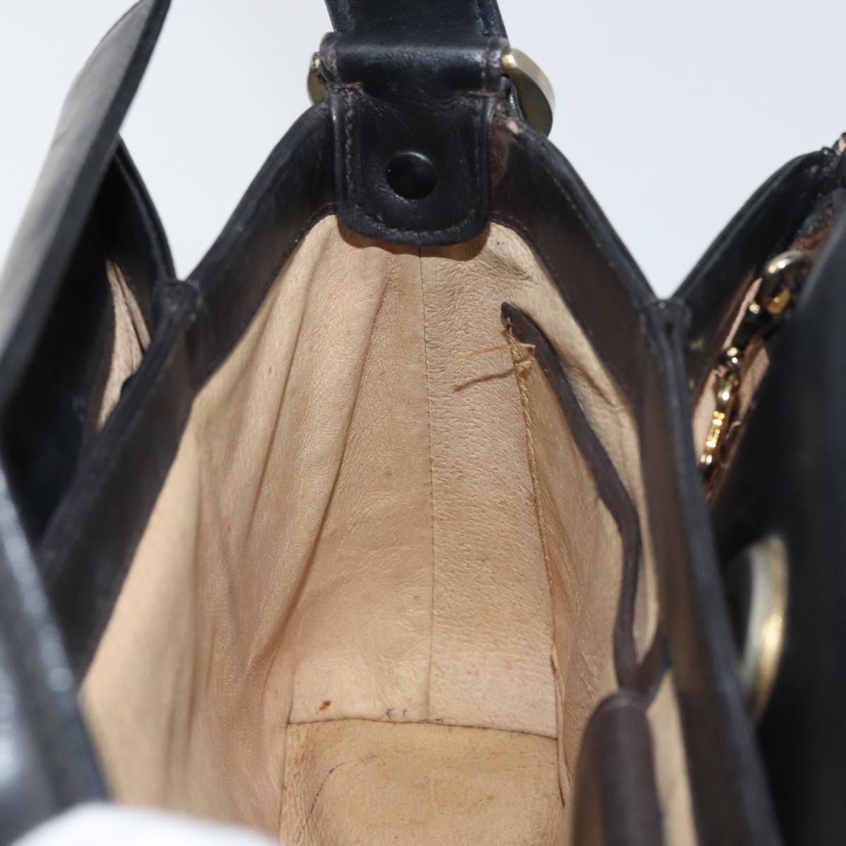 GUCCI Shoulder Bag Leather Black Gold Auth ep13065