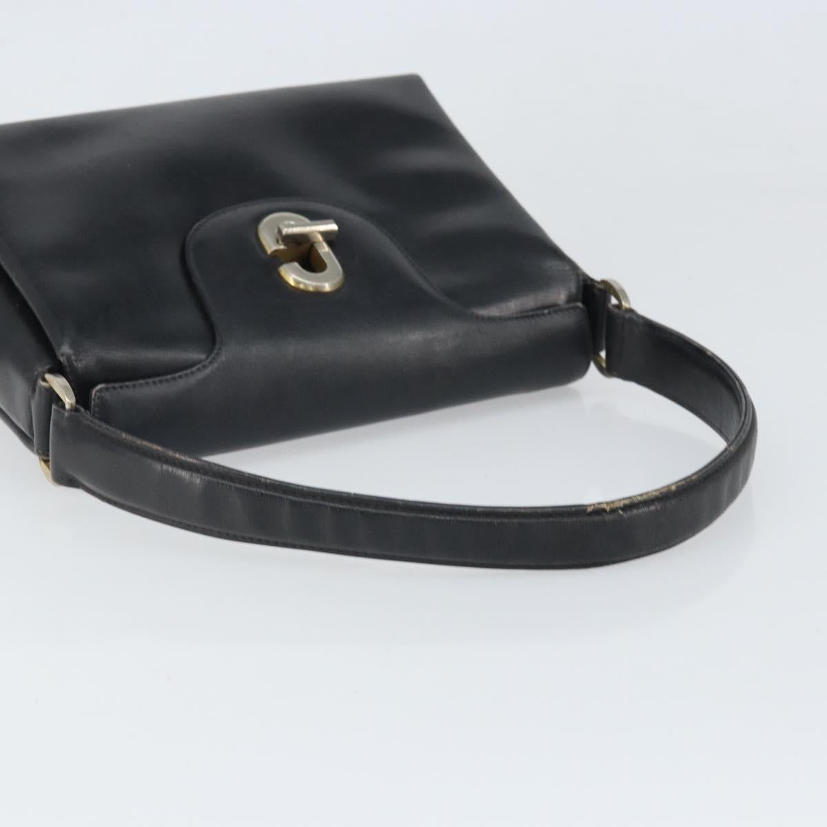 GUCCI Shoulder Bag Leather Black Gold Auth ep13065