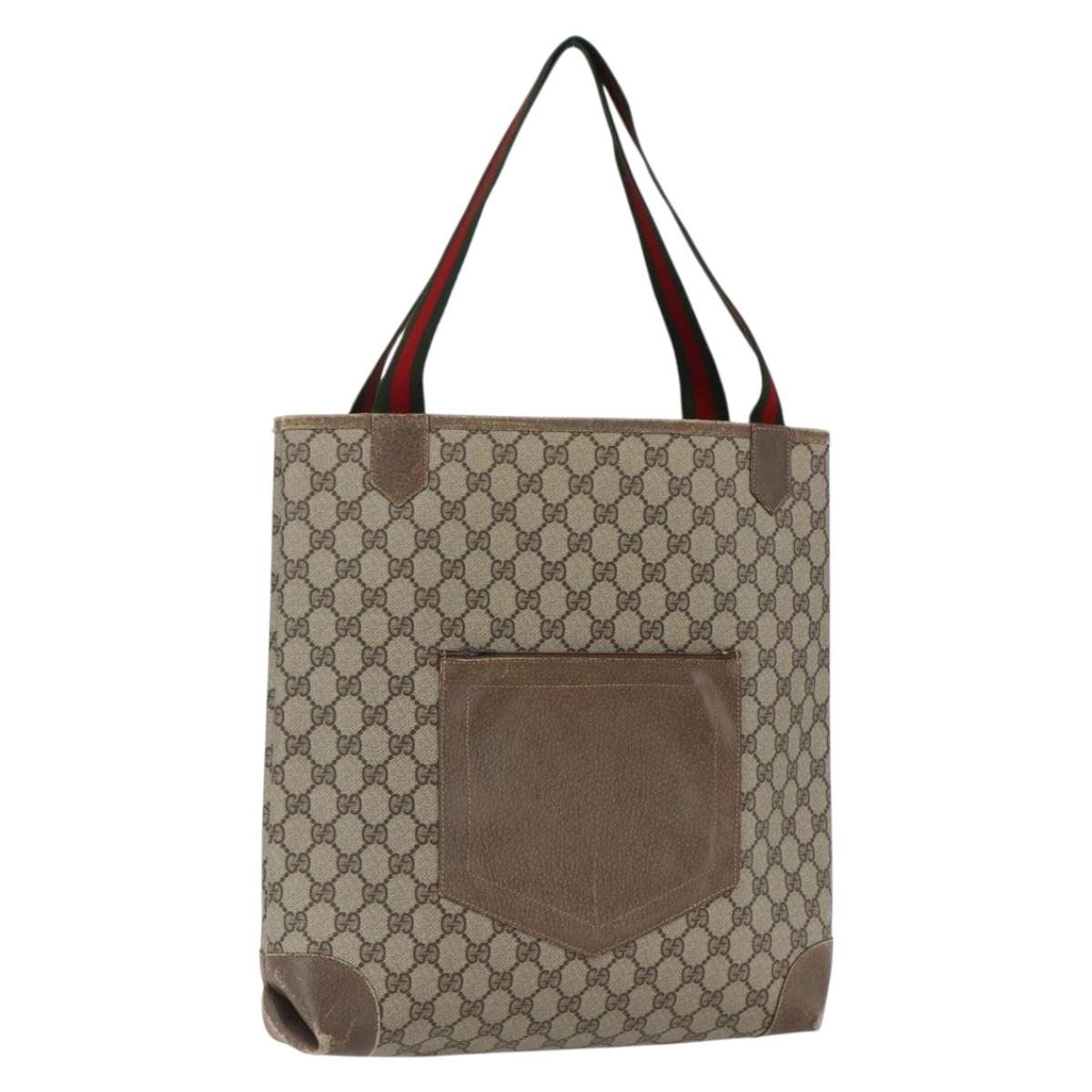 GUCCI GG Supreme Web Sherry Line Tote Bag PVC Beige Red Auth ep13075