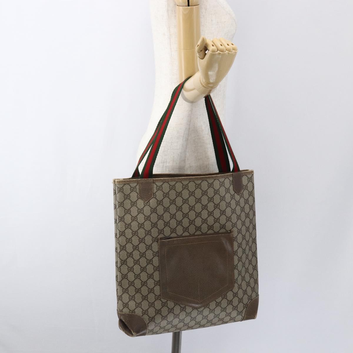 GUCCI GG Supreme Web Sherry Line Tote Bag PVC Beige Red Auth ep13075