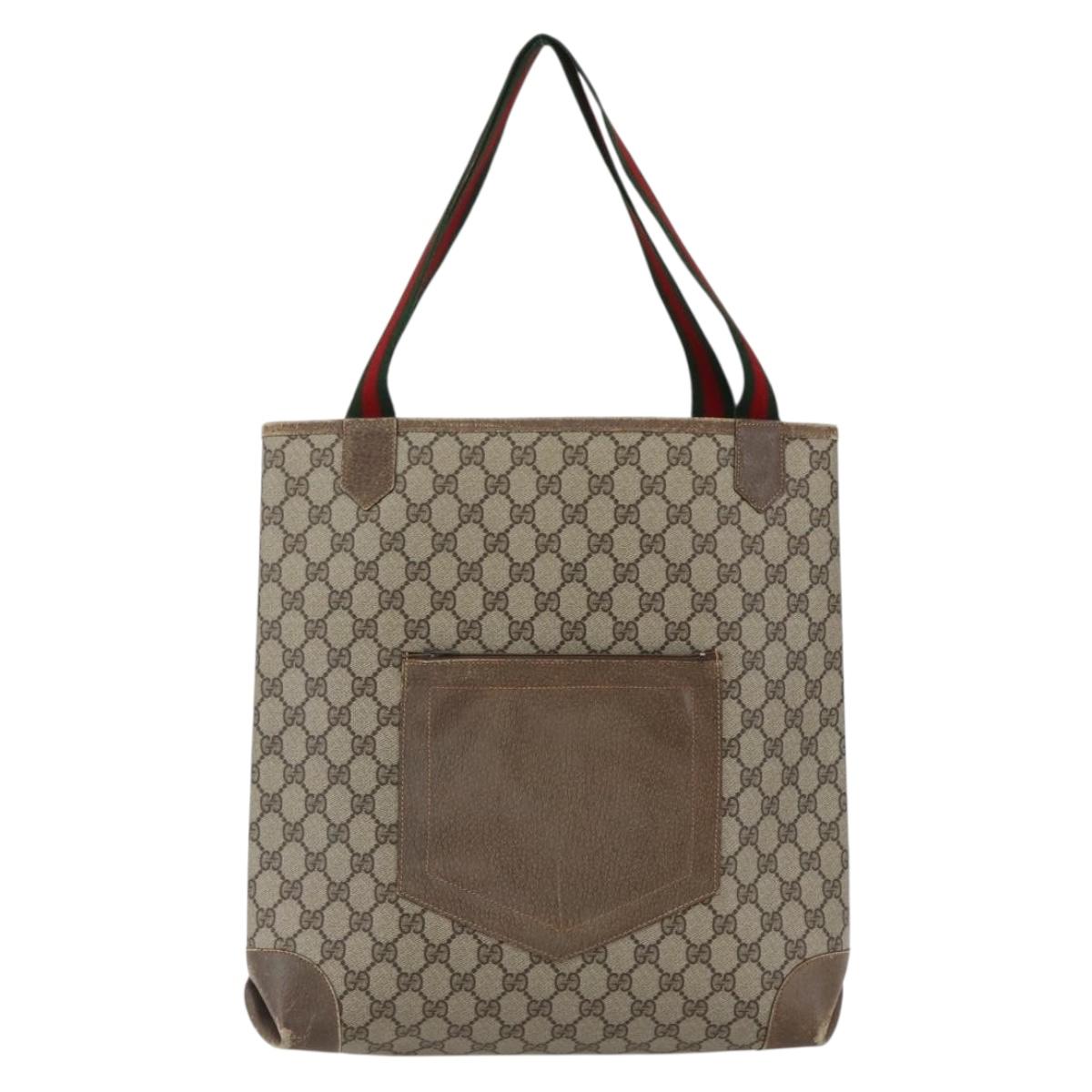 GUCCI GG Supreme Web Sherry Line Tote Bag PVC Beige Red Auth ep13075