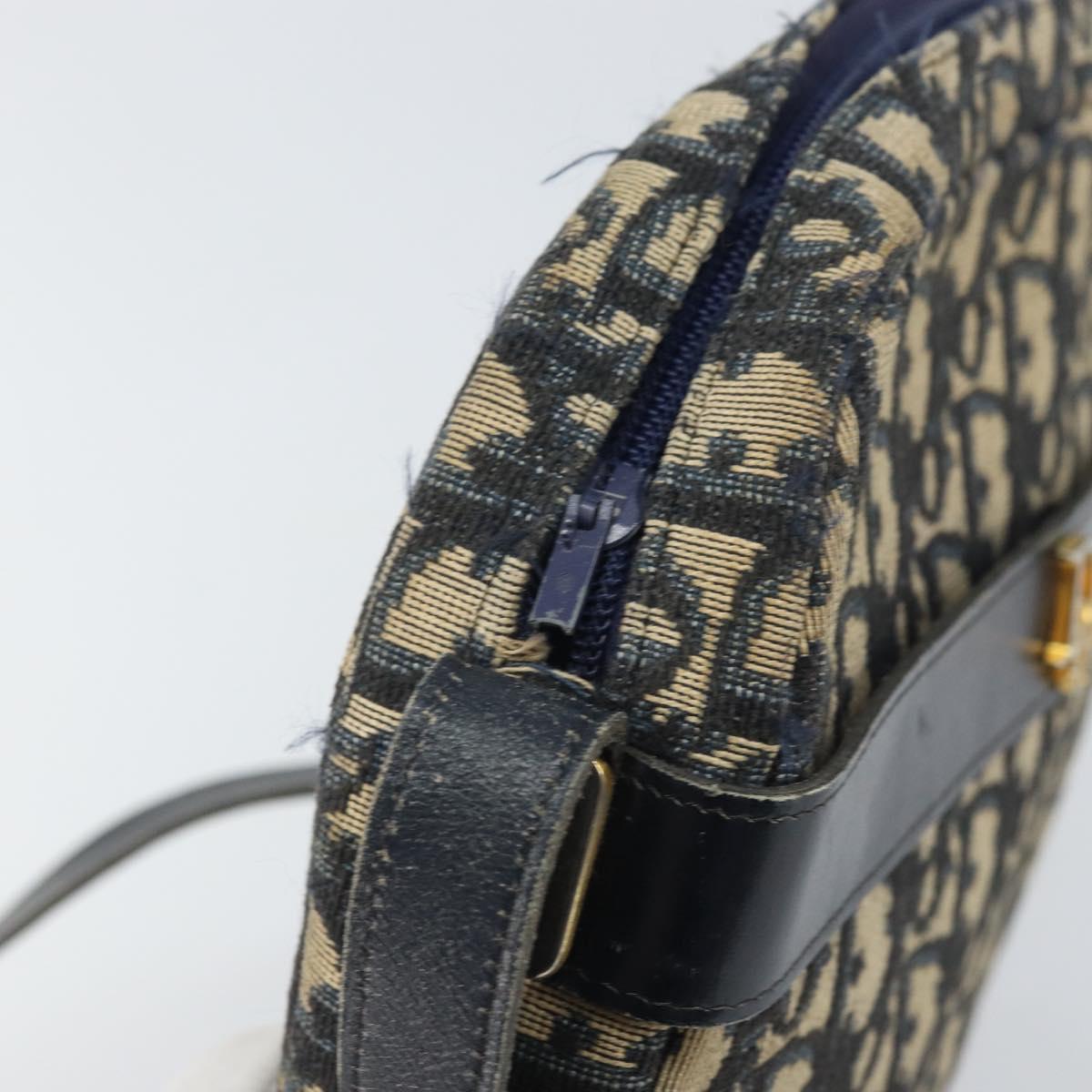 Christian Dior Trotter Canvas Shoulder Bag Navy Gold Auth ep13080