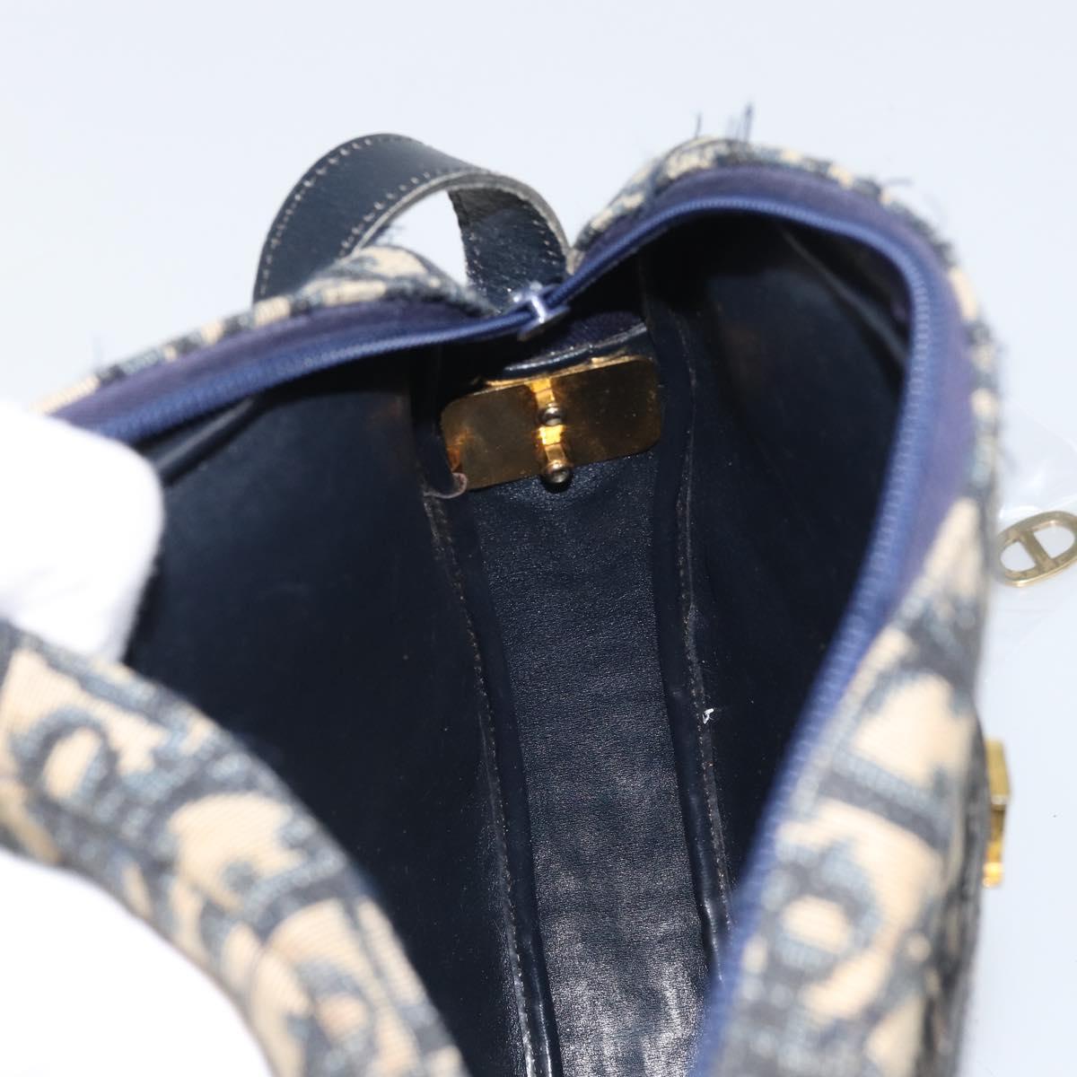 Christian Dior Trotter Canvas Shoulder Bag Navy Gold Auth ep13080