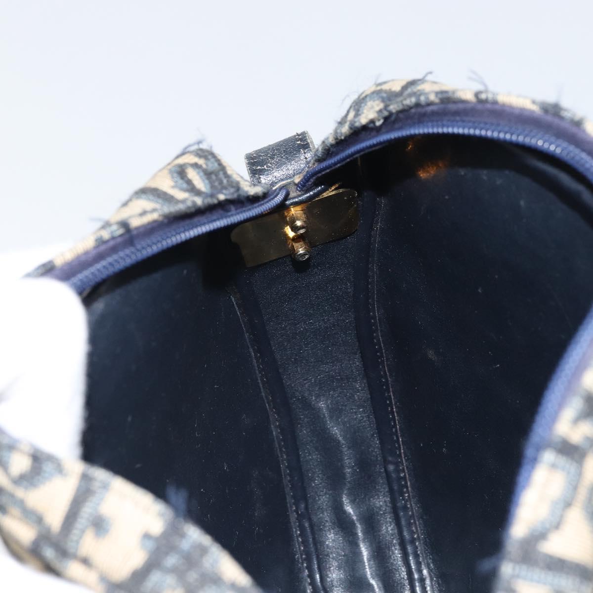 Christian Dior Trotter Canvas Shoulder Bag Navy Gold Auth ep13080