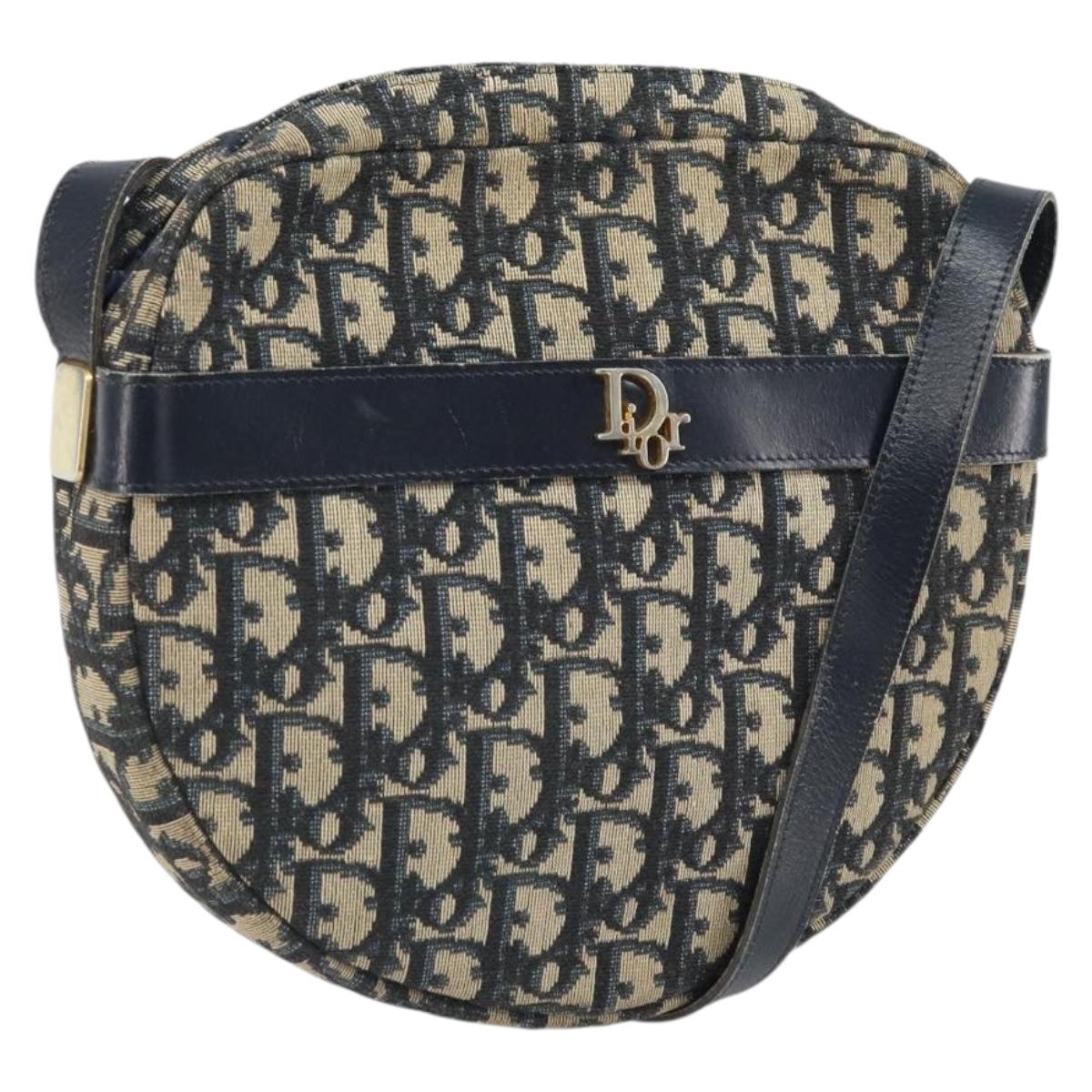 Christian Dior Trotter Canvas Shoulder Bag Navy Gold Auth ep13080