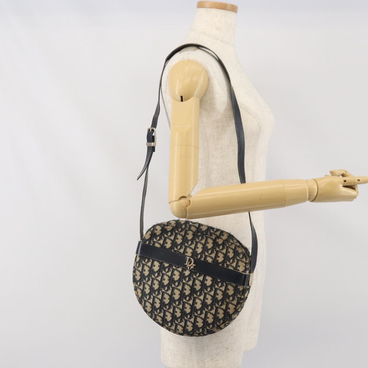 Christian Dior Trotter Canvas Shoulder Bag Navy Gold Auth ep13080