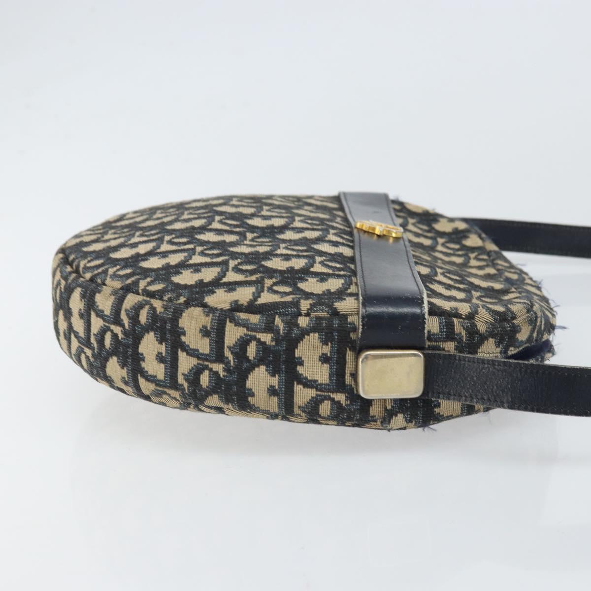 Christian Dior Trotter Canvas Shoulder Bag Navy Gold Auth ep13080