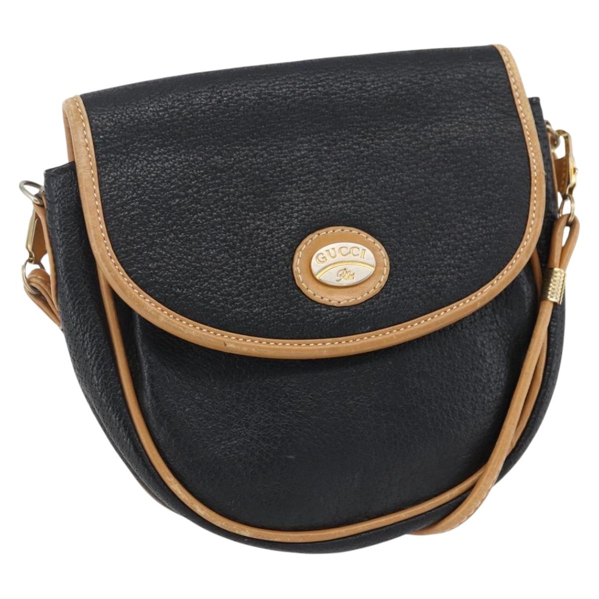 GUCCI Shoulder Bag Leather Black Gold Auth ep13083