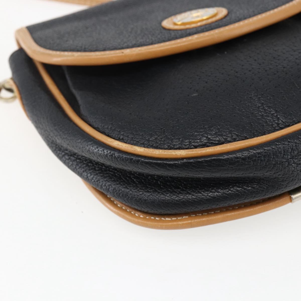 GUCCI Shoulder Bag Leather Black Gold Auth ep13083