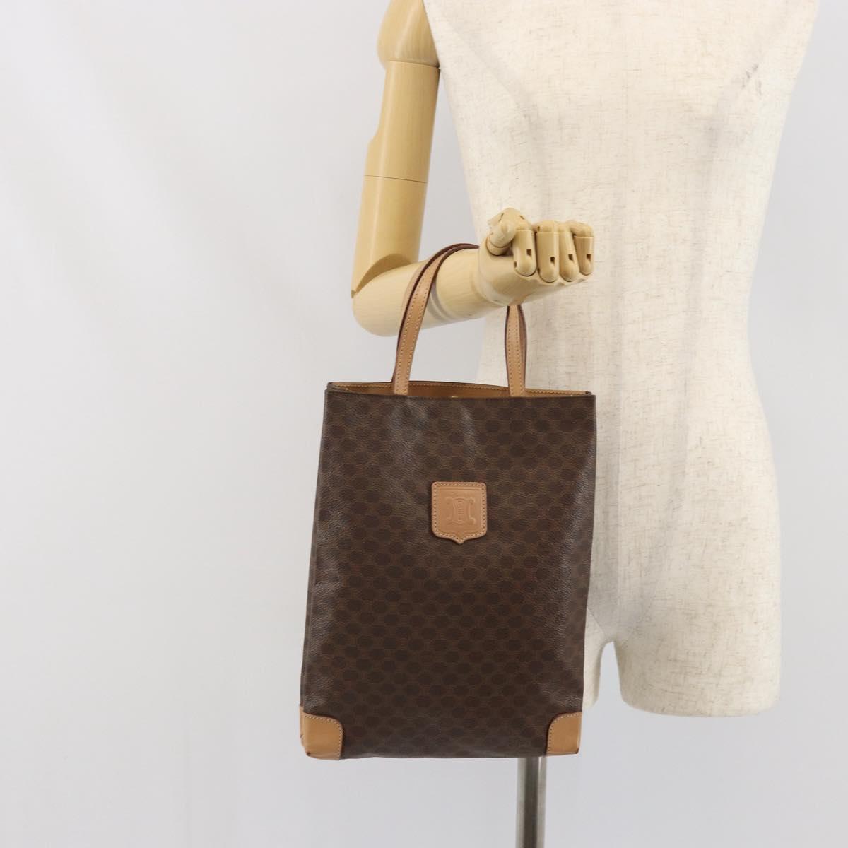 CELINE Macadam Canvas Hand Bag PVC Leather Brown Gold Auth ep13084