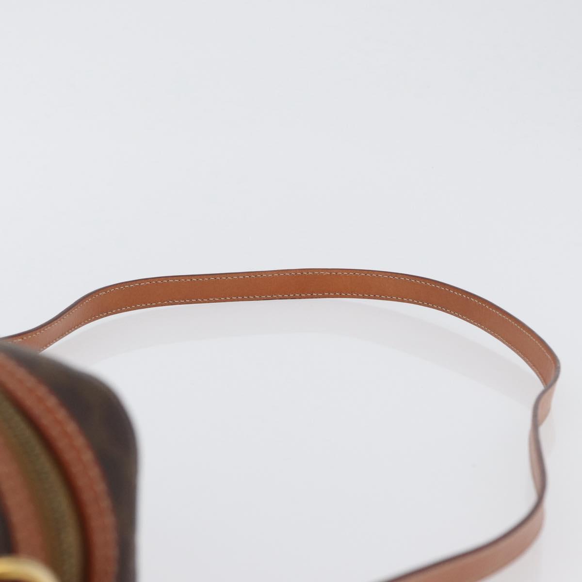 CELINE Macadam Canvas Circle Vanity Bag PVC Leather 2way Brown Gold Auth ep13087