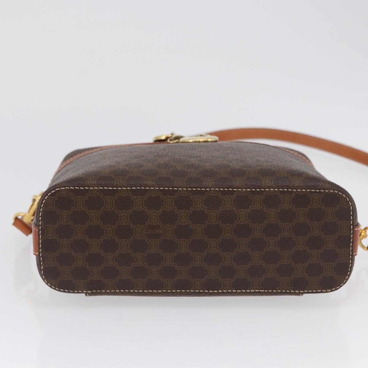 CELINE Macadam Canvas Circle Vanity Bag PVC Leather 2way Brown Gold Auth ep13087