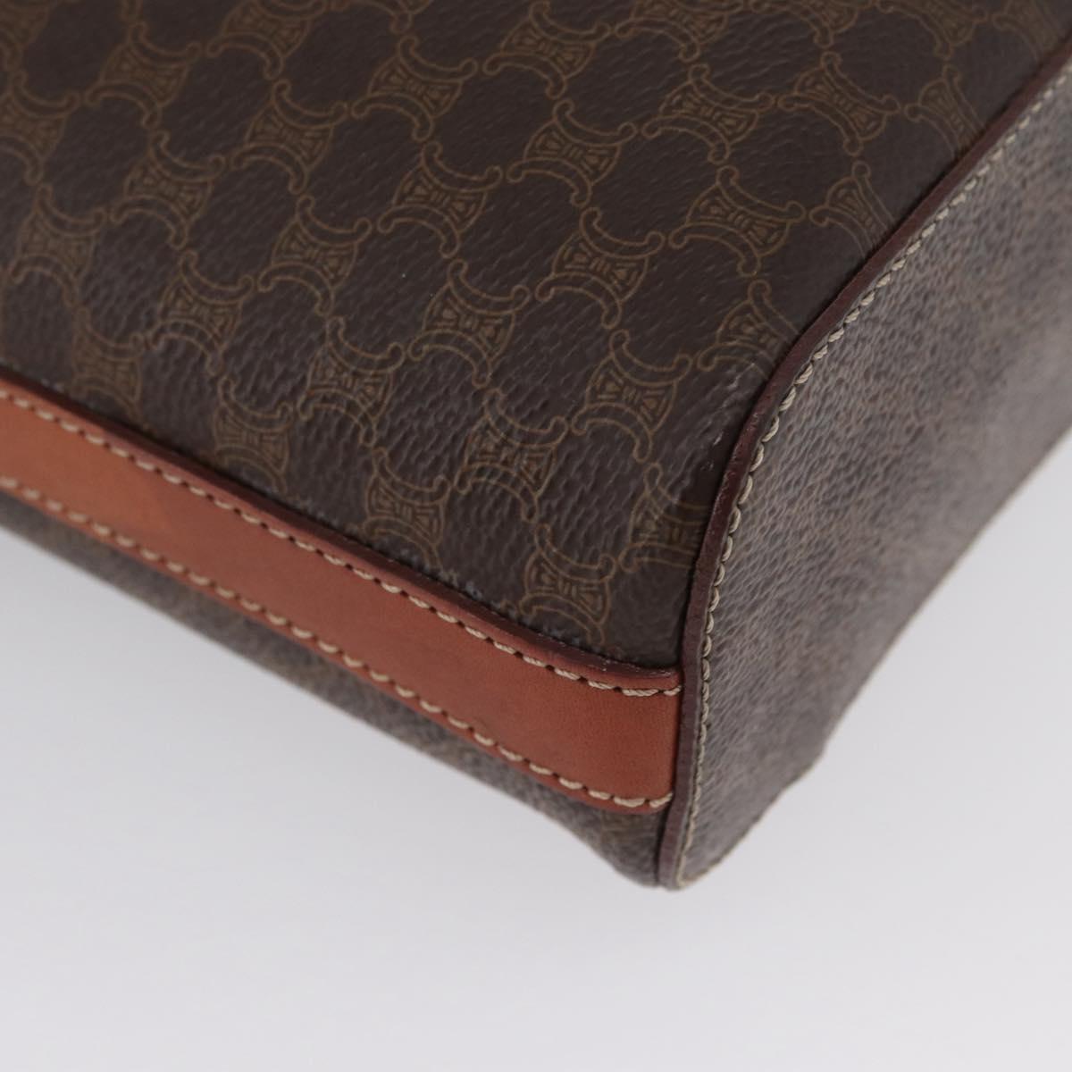 CELINE Macadam Canvas Circle Vanity Bag PVC Leather 2way Brown Gold Auth ep13087