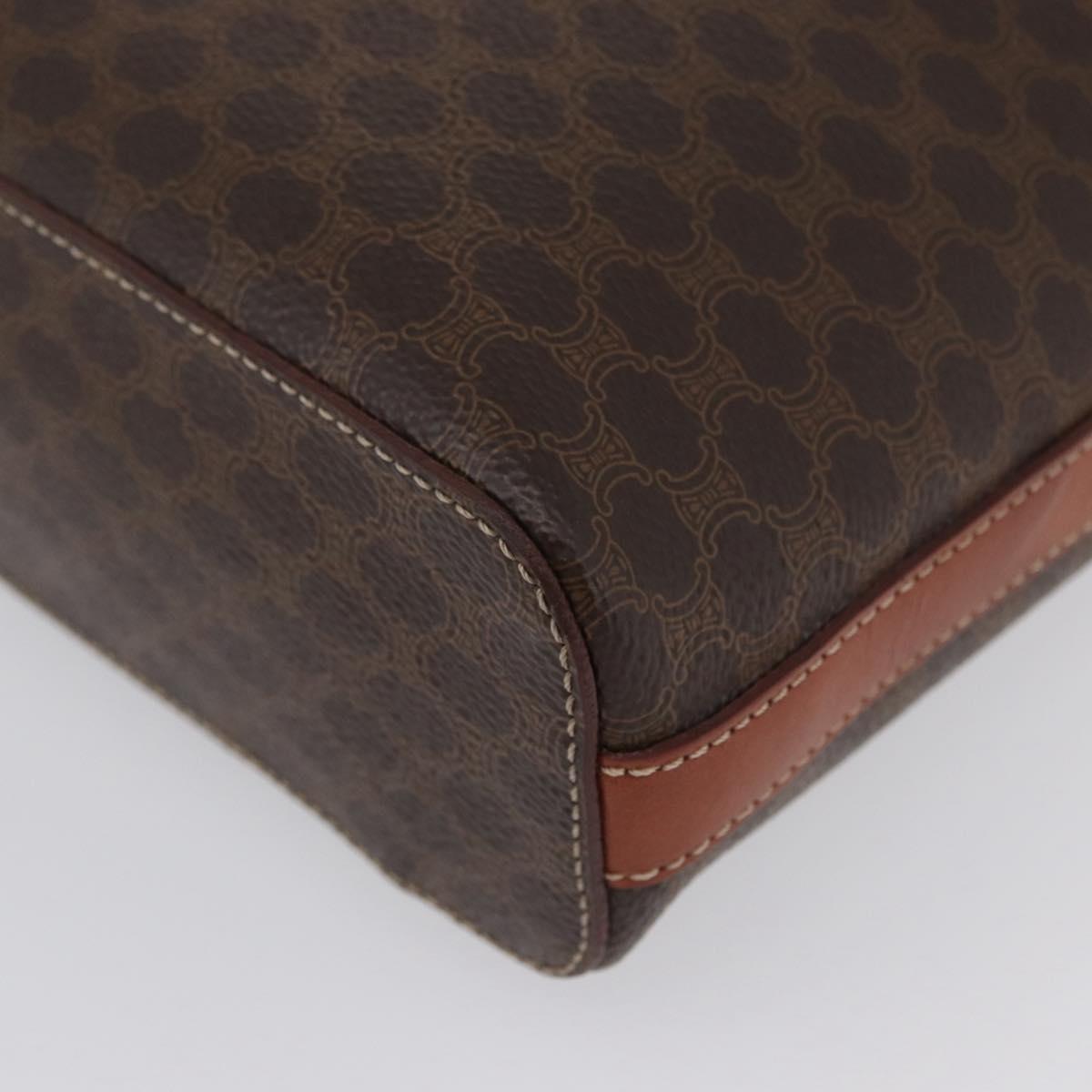 CELINE Macadam Canvas Circle Vanity Bag PVC Leather 2way Brown Gold Auth ep13087