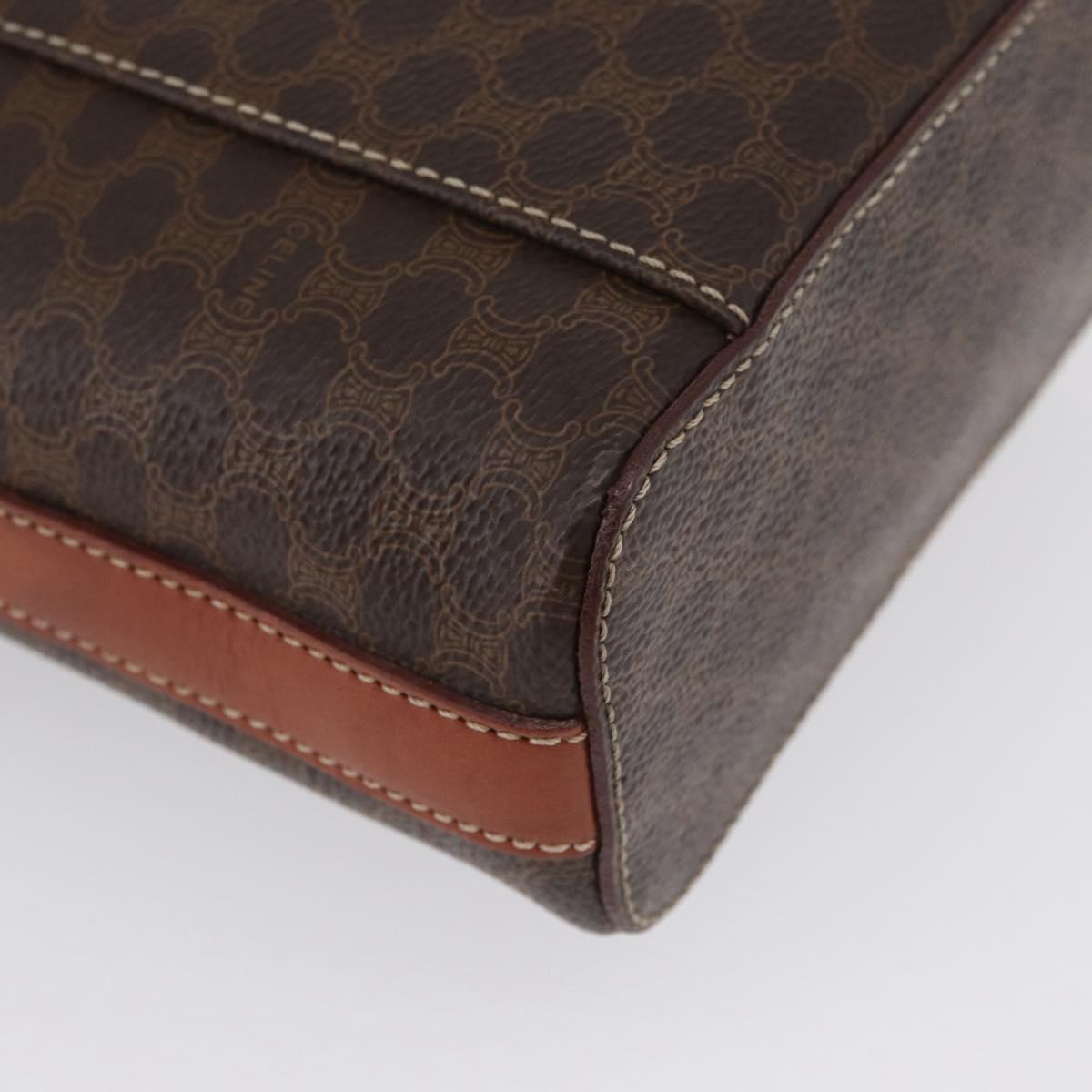 CELINE Macadam Canvas Circle Vanity Bag PVC Leather 2way Brown Gold Auth ep13087