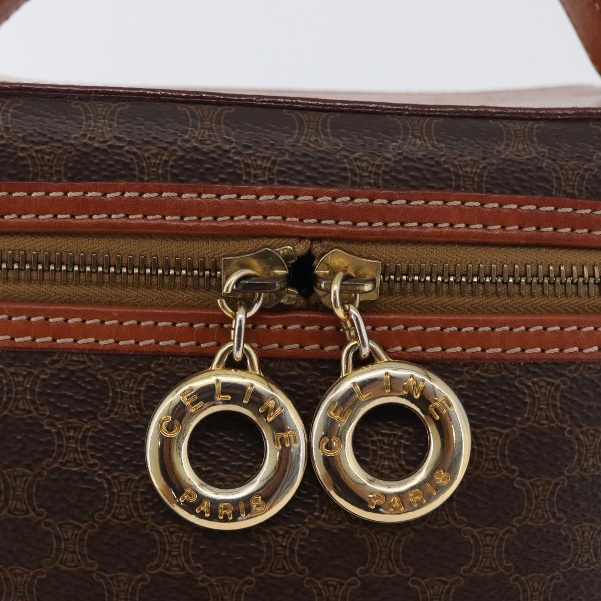 CELINE Macadam Canvas Circle Vanity Bag PVC Leather 2way Brown Gold Auth ep13087