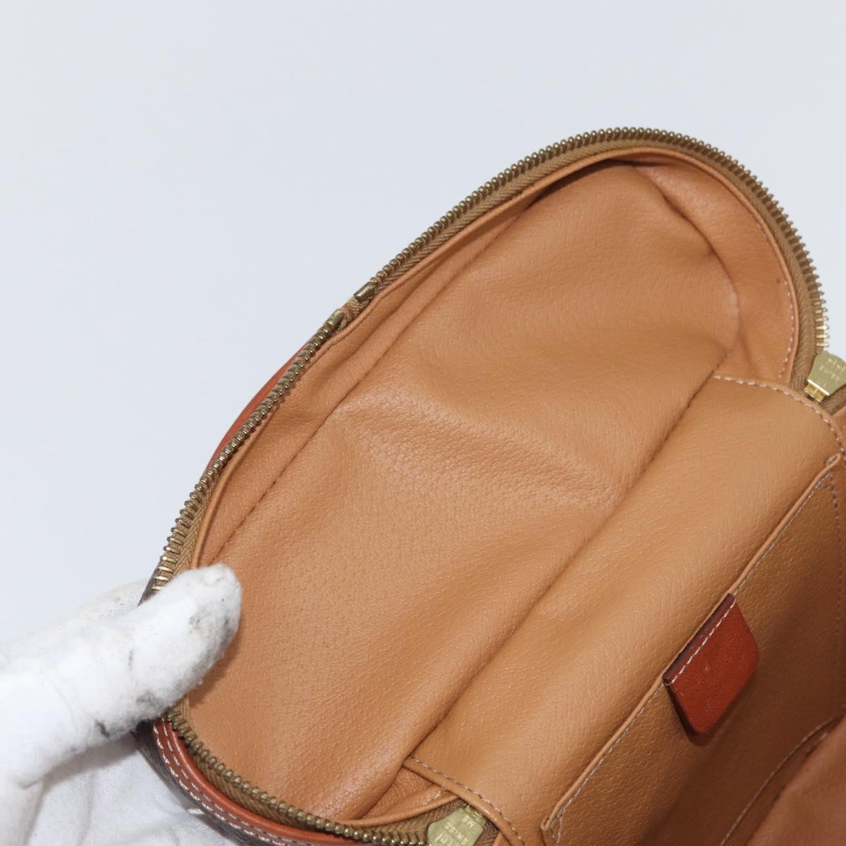 CELINE Macadam Canvas Circle Vanity Bag PVC Leather 2way Brown Gold Auth ep13087