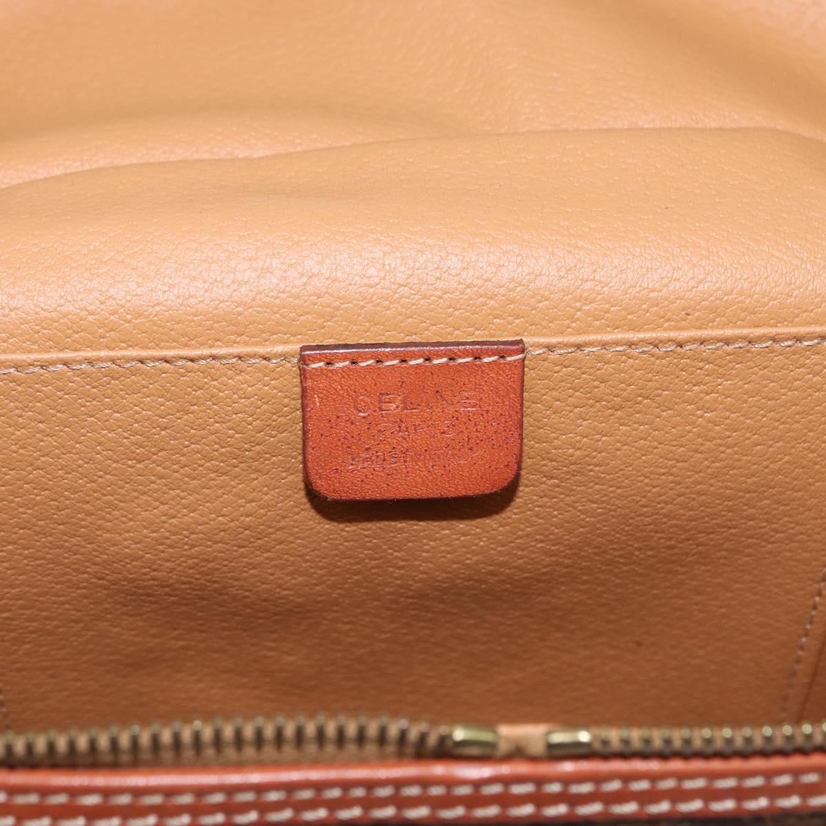 CELINE Macadam Canvas Circle Vanity Bag PVC Leather 2way Brown Gold Auth ep13087