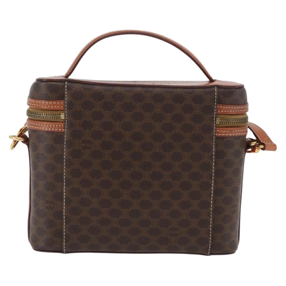CELINE Macadam Canvas Circle Vanity Bag PVC Leather 2way Brown Gold Auth ep13087