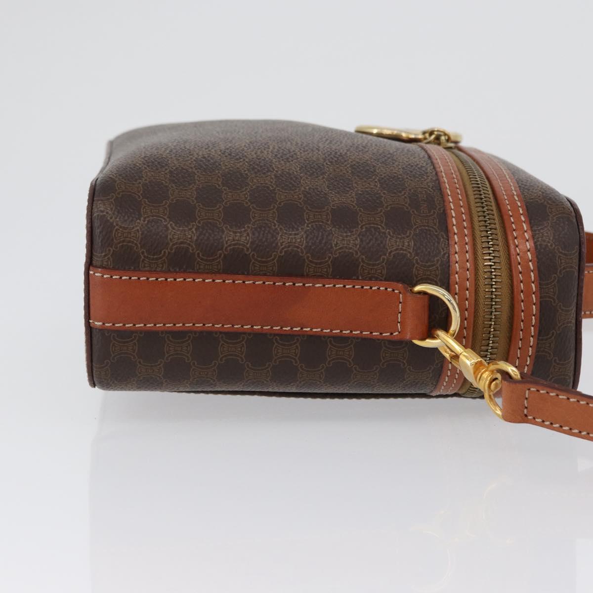 CELINE Macadam Canvas Circle Vanity Bag PVC Leather 2way Brown Gold Auth ep13087