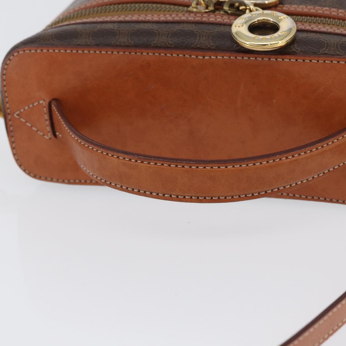 CELINE Macadam Canvas Circle Vanity Bag PVC Leather 2way Brown Gold Auth ep13087