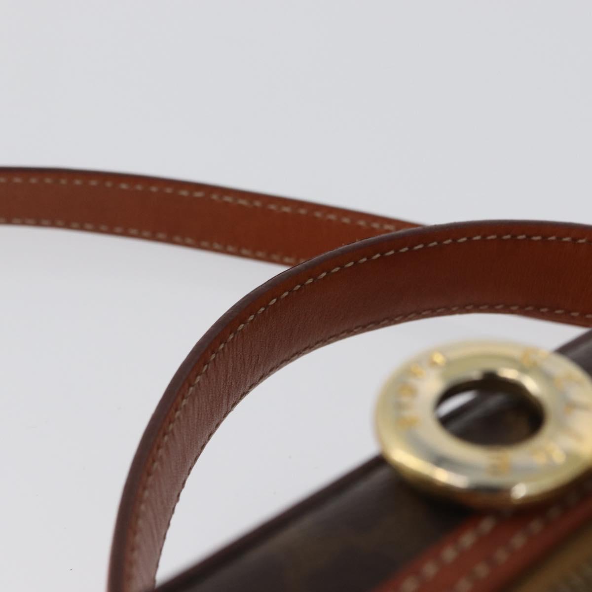 CELINE Macadam Canvas Circle Vanity Bag PVC Leather 2way Brown Gold Auth ep13087