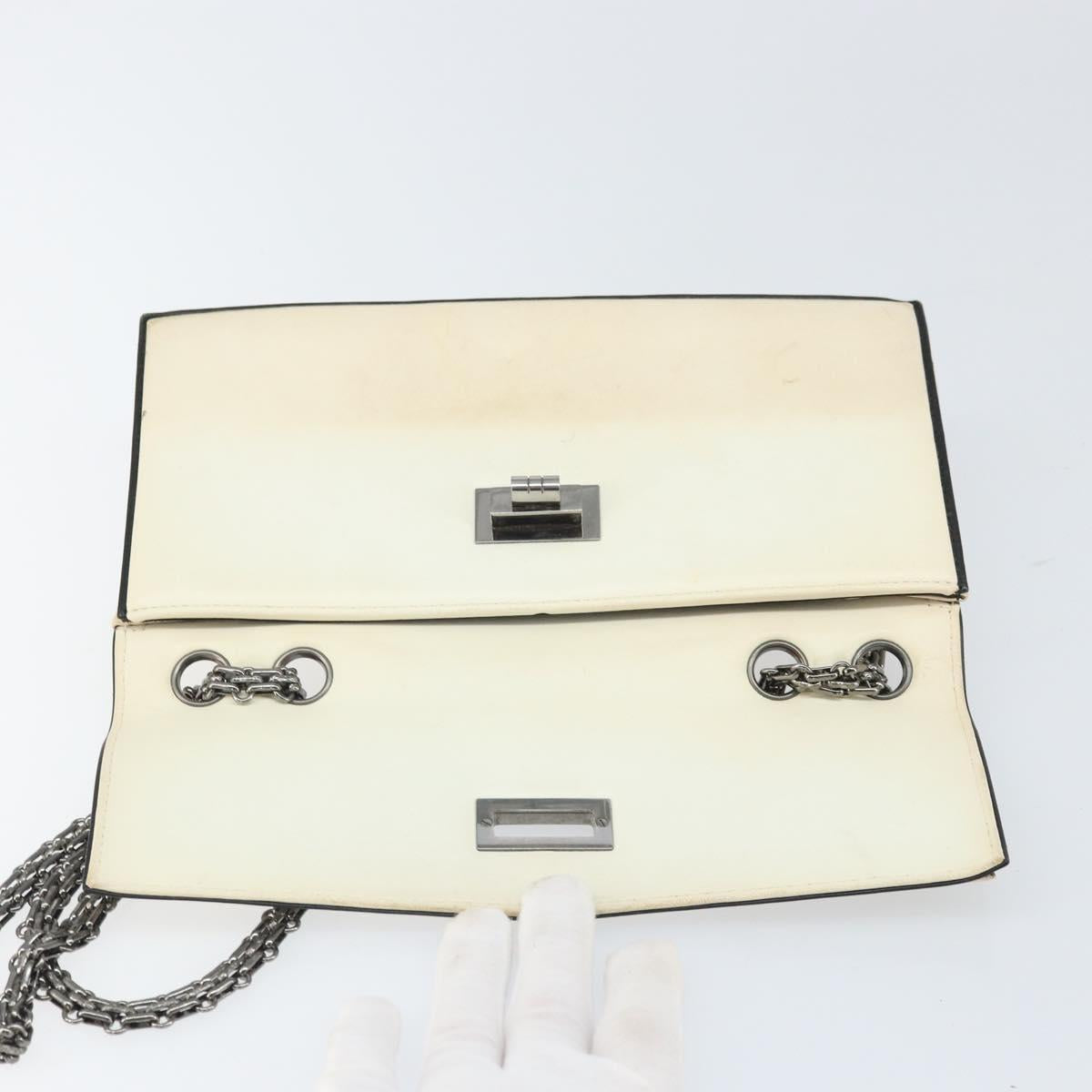 CHANEL 2.55 Chain Shoulder Bag Leather White Silver CC Auth ep13093
