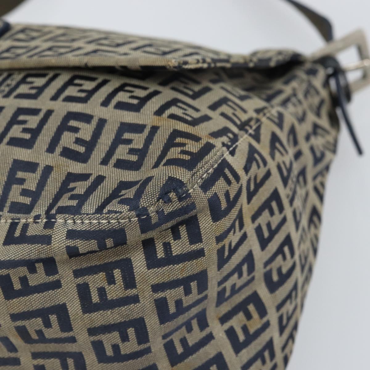 FENDI Zucchino Canvas Mamma Baguette Shoulder Bag Navy Silver Auth ep13096