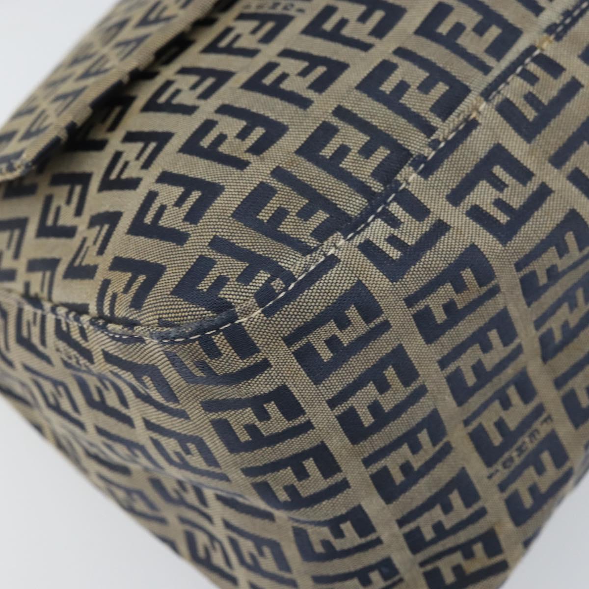 FENDI Zucchino Canvas Mamma Baguette Shoulder Bag Navy Silver Auth ep13096
