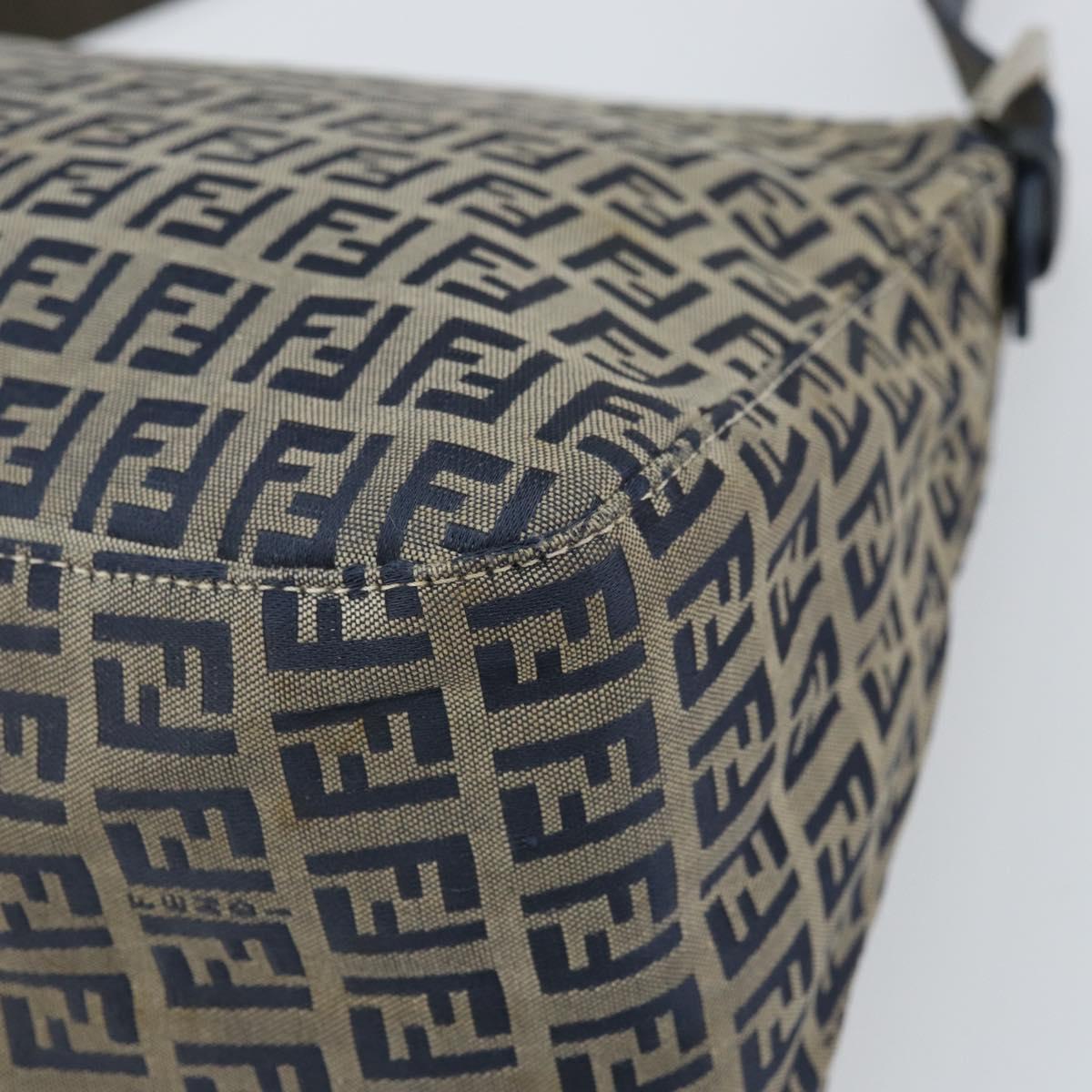 FENDI Zucchino Canvas Mamma Baguette Shoulder Bag Navy Silver Auth ep13096