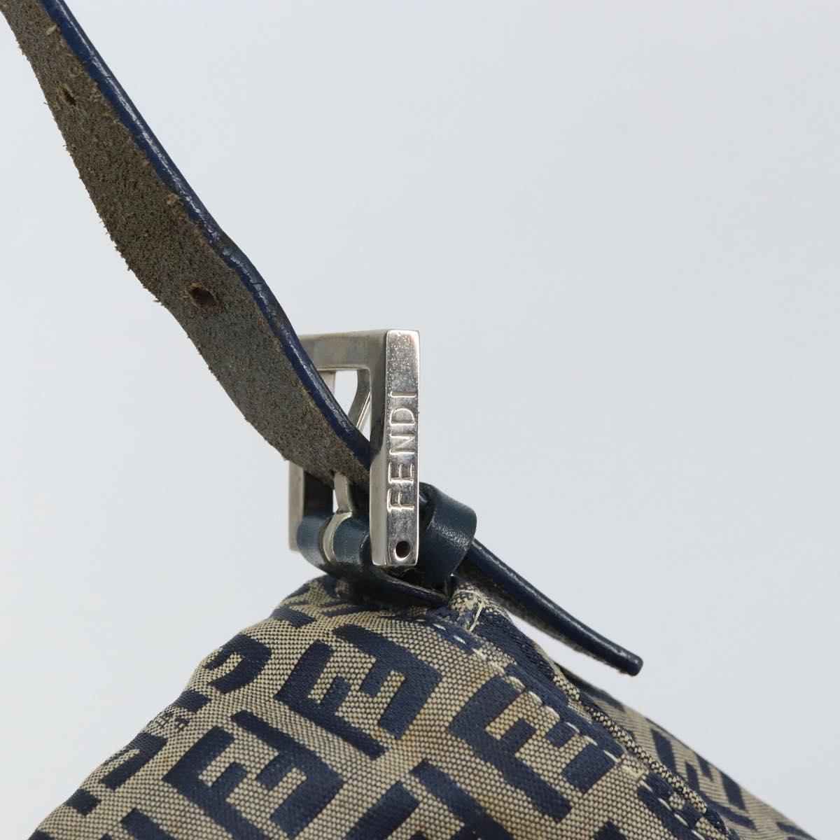 FENDI Zucchino Canvas Mamma Baguette Shoulder Bag Navy Silver Auth ep13096