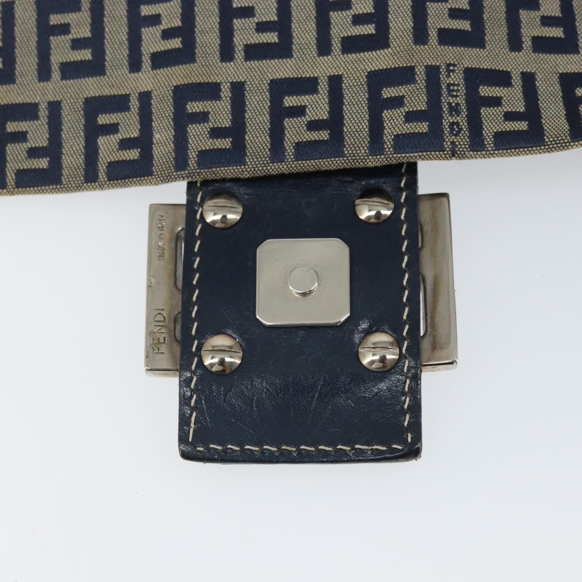 FENDI Zucchino Canvas Mamma Baguette Shoulder Bag Navy Silver Auth ep13096