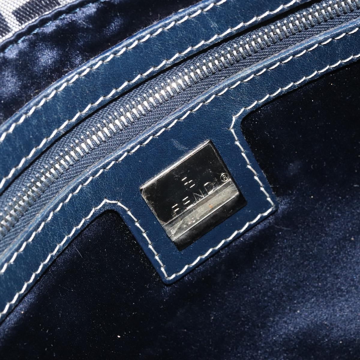 FENDI Zucchino Canvas Mamma Baguette Shoulder Bag Navy Silver Auth ep13096