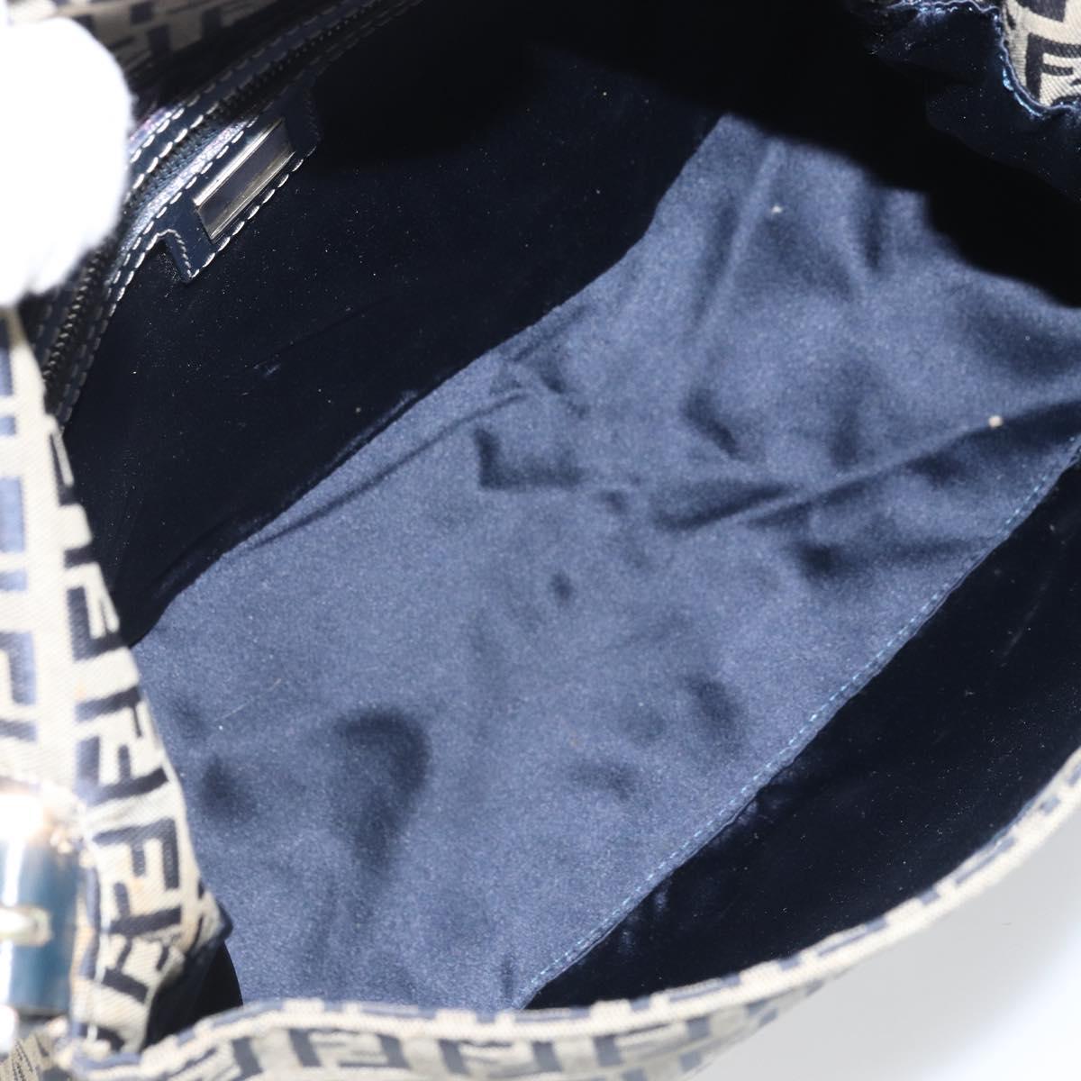 FENDI Zucchino Canvas Mamma Baguette Shoulder Bag Navy Silver Auth ep13096