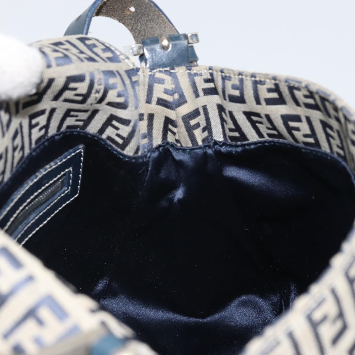 FENDI Zucchino Canvas Mamma Baguette Shoulder Bag Navy Silver Auth ep13096
