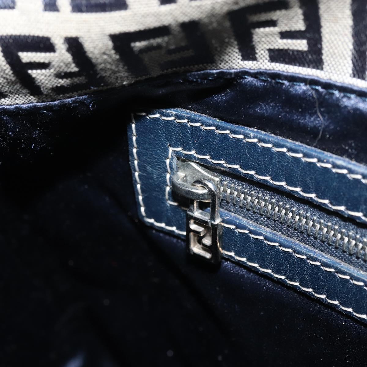 FENDI Zucchino Canvas Mamma Baguette Shoulder Bag Navy Silver Auth ep13096