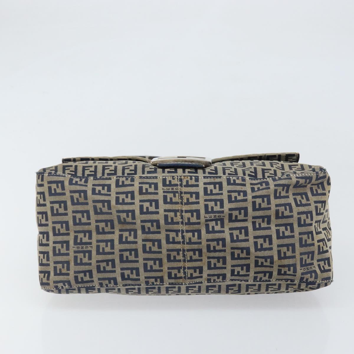 FENDI Zucchino Canvas Mamma Baguette Shoulder Bag Navy Silver Auth ep13096
