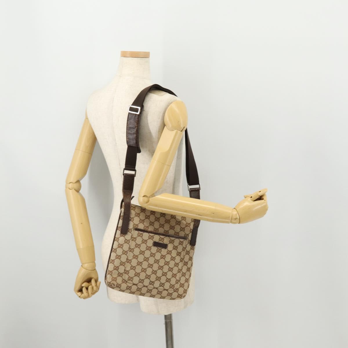 GUCCI GG Canvas Shoulder Bag Beige Silver 122793 Auth ep13100