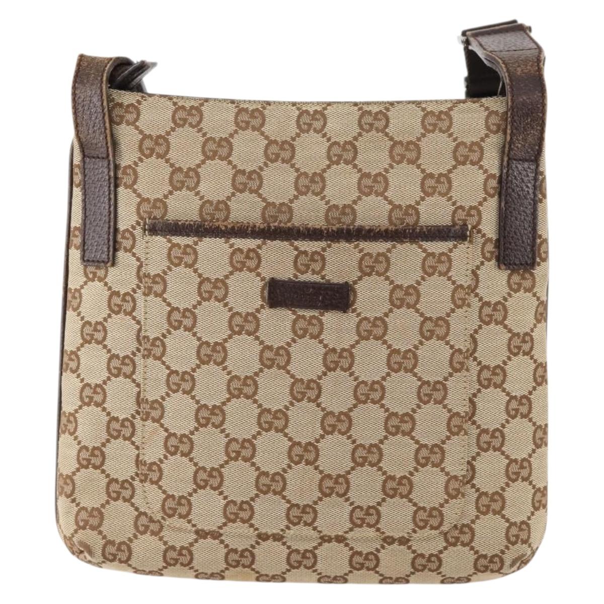 GUCCI GG Canvas Shoulder Bag Beige Silver 122793 Auth ep13100