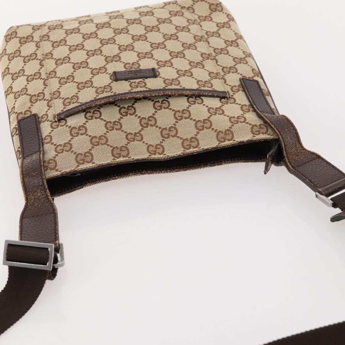GUCCI GG Canvas Shoulder Bag Beige Silver 122793 Auth ep13100