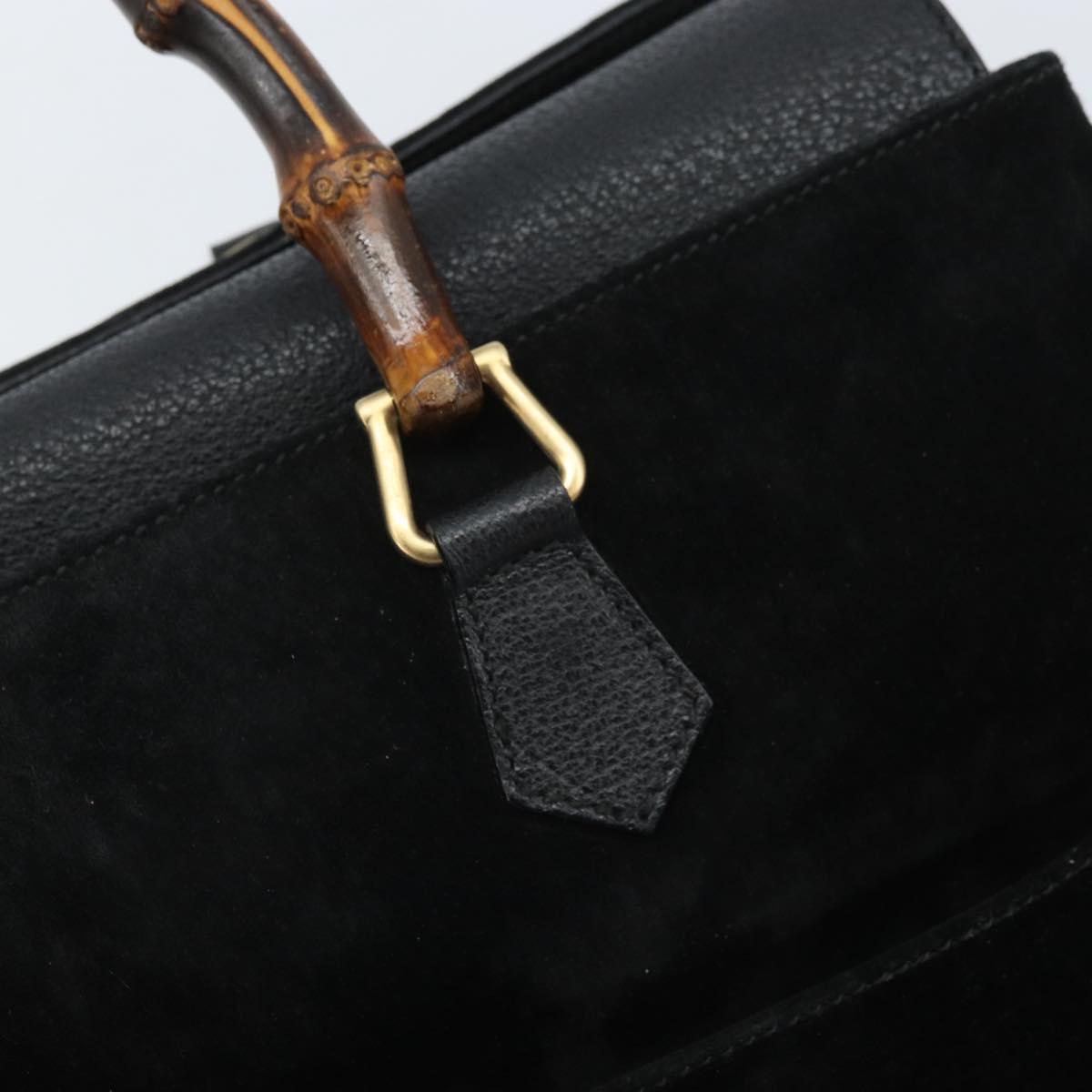GUCCI Bamboo Tote Bag Suede Leather Black Gold 002 2855 0322 0 Auth ep13109