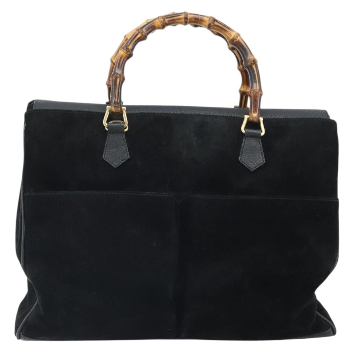 GUCCI Bamboo Tote Bag Suede Leather Black Gold 002 2855 0322 0 Auth ep13109