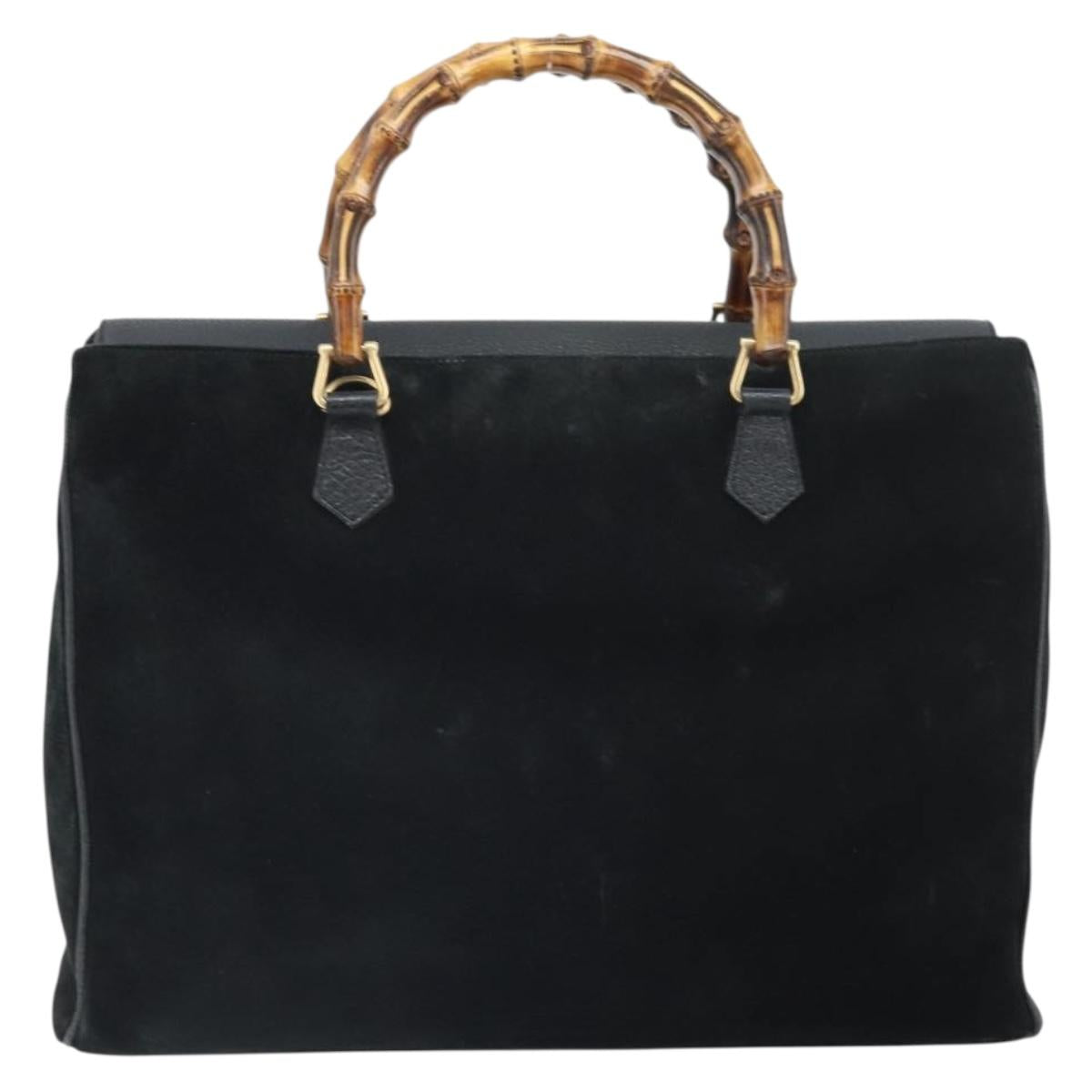 GUCCI Bamboo Tote Bag Suede Leather Black Gold 002 2855 0322 0 Auth ep13109