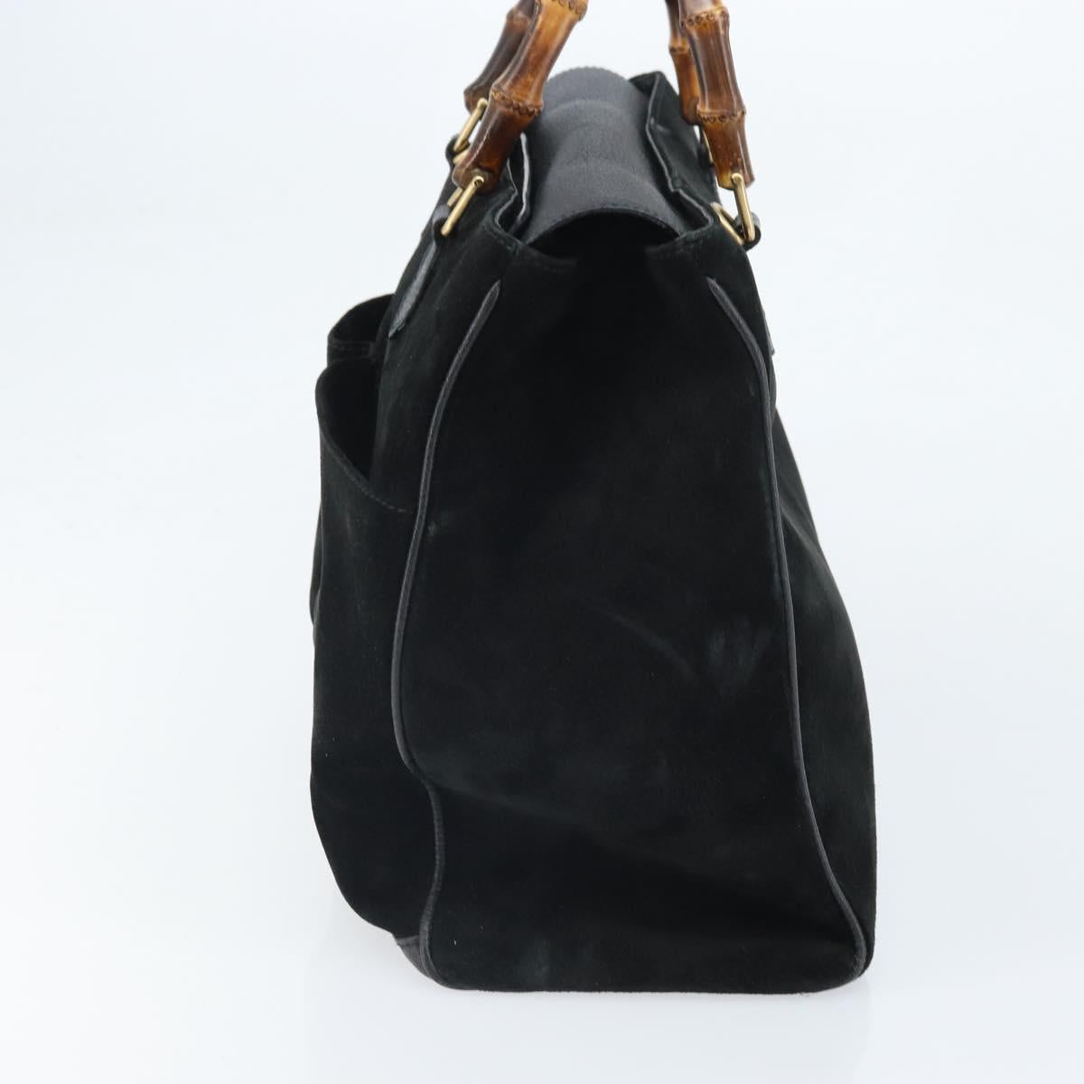 GUCCI Bamboo Tote Bag Suede Leather Black Gold 002 2855 0322 0 Auth ep13109